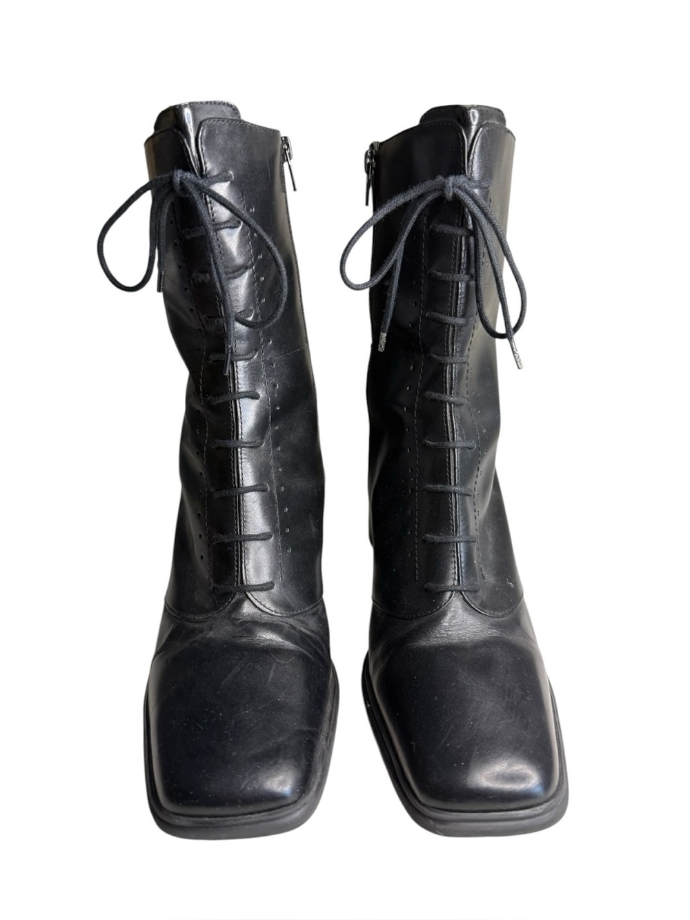 Vintage Danelle black leather lace-up mid-calf granny boots Size 8.5
